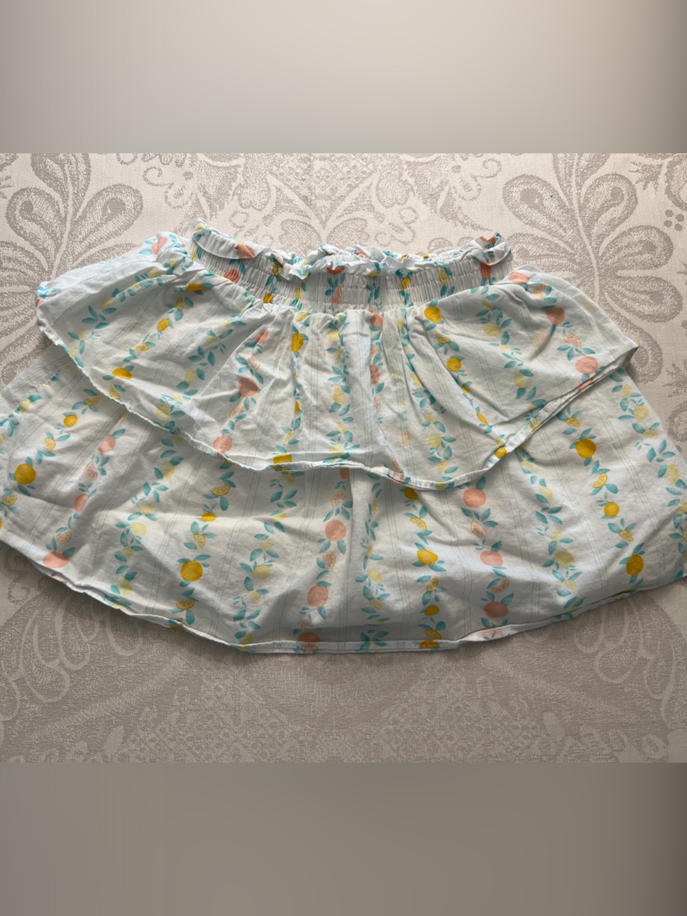 Janie and Jack White Skirt with Yellow and Pink Lemon Print